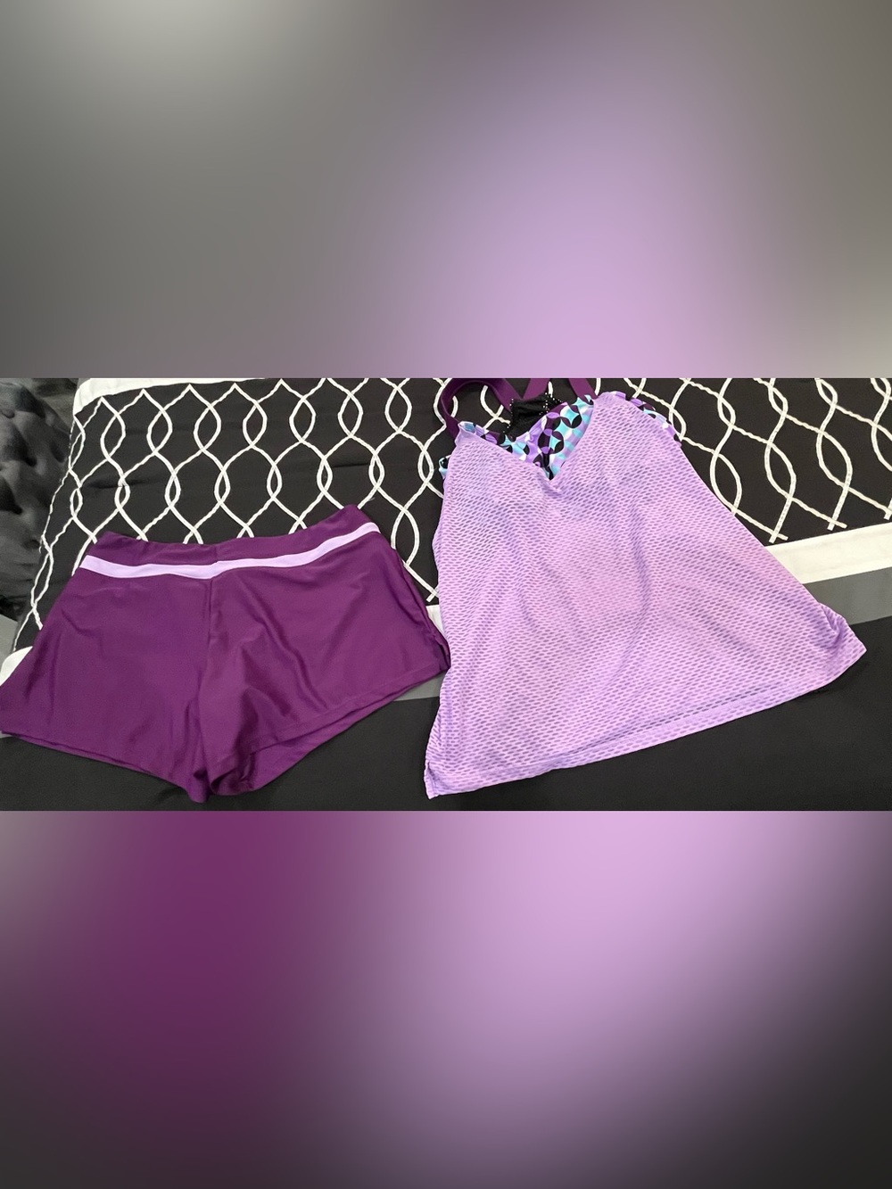 *Summer sale-ZeroXposur Lavender Mesh Tankini with Deep Purple Swim Bottoms